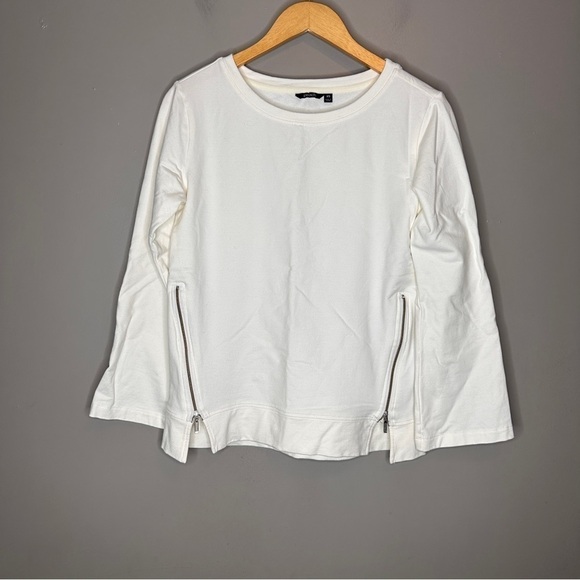 Peach Couture Tops - Peach white long sleeve zipper front Crewneck sweatshirt